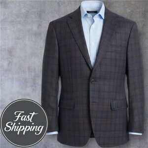 CALVIN KLEIN Mens Blazer Sport Coat 2-Button Jacket Plaid 40S Wool Purple/Blue